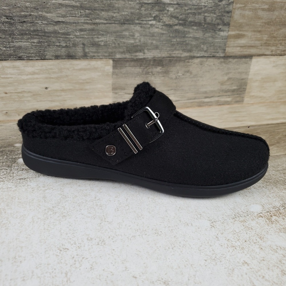 Bzees Eternity Womens Mule Sz 6.5 M Black leather Side Buckle Strap Slip On